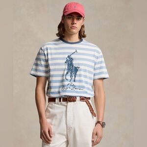 Polo Ralph Lauren Mens Classic-Fit Big Pony Jersey T-Shirt Blue Striped 2XLT